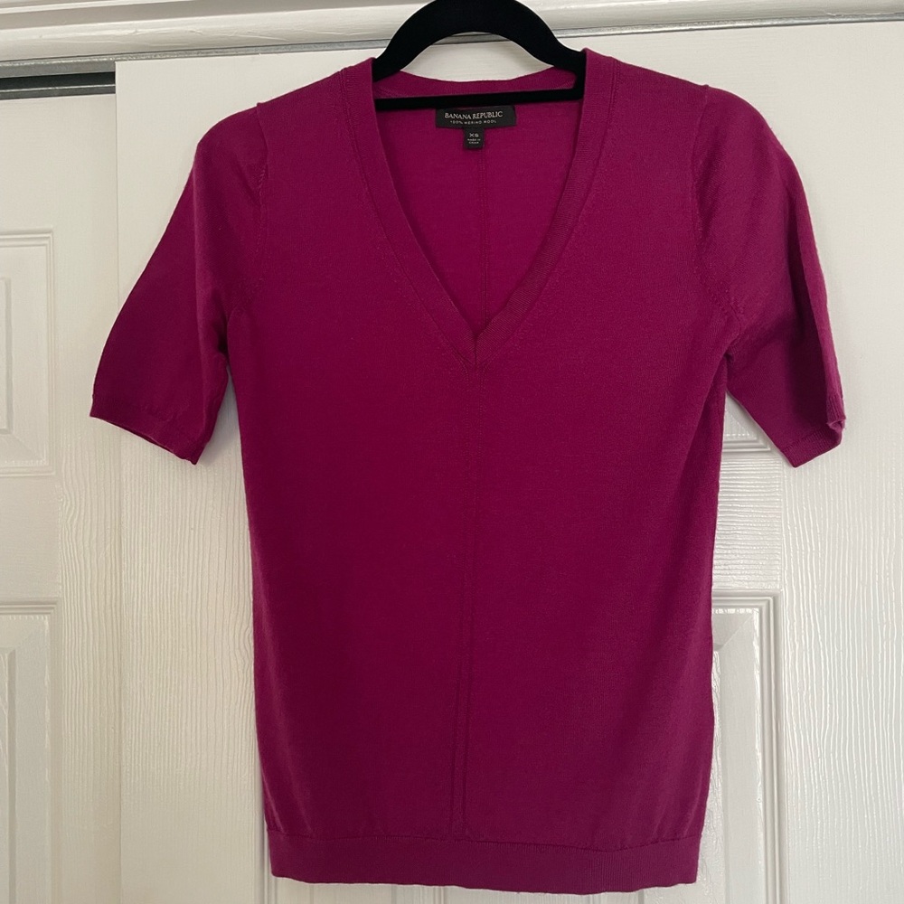 Banana Republic Raspberry V-Neck Sweater